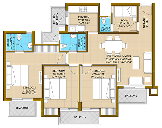 3BHK 1385 Sq.Ft