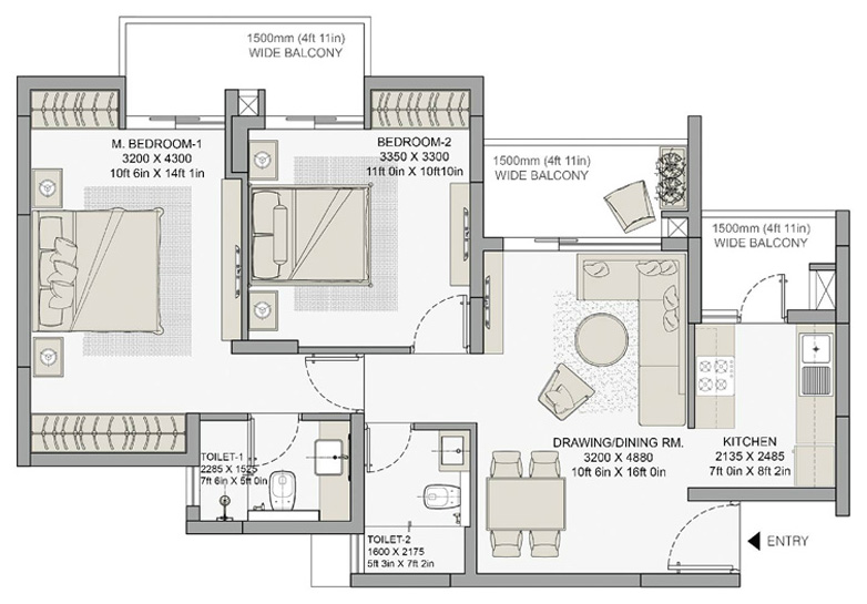 2BHK 1137 Sq.Ft