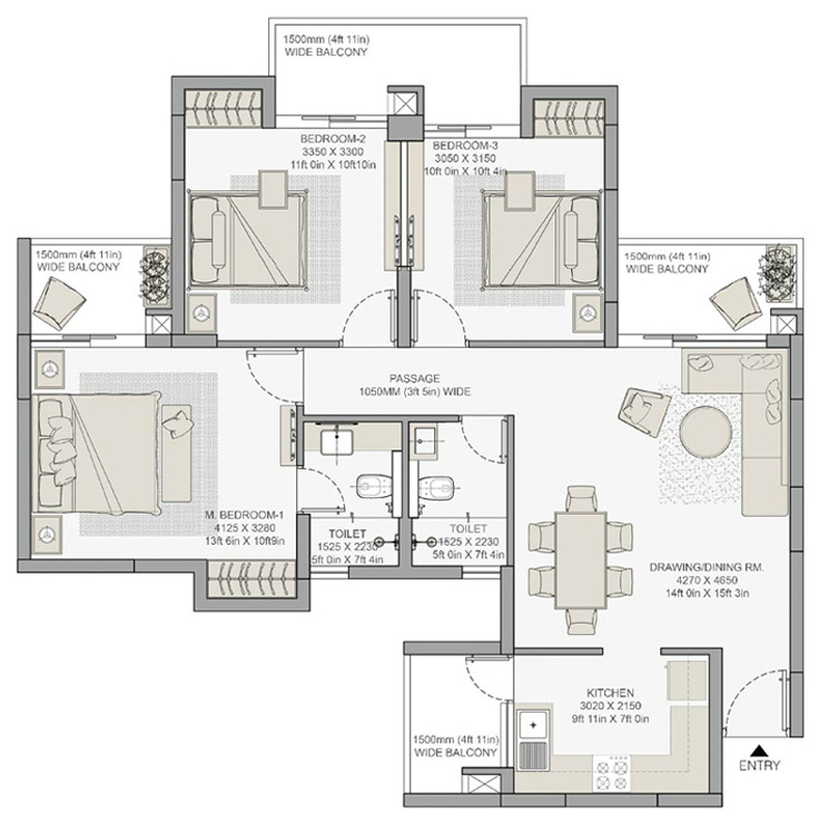 3BHK 1404 Sq.Ft