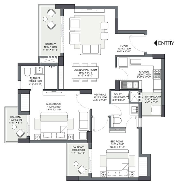 2BHK 896 Sq.Ft