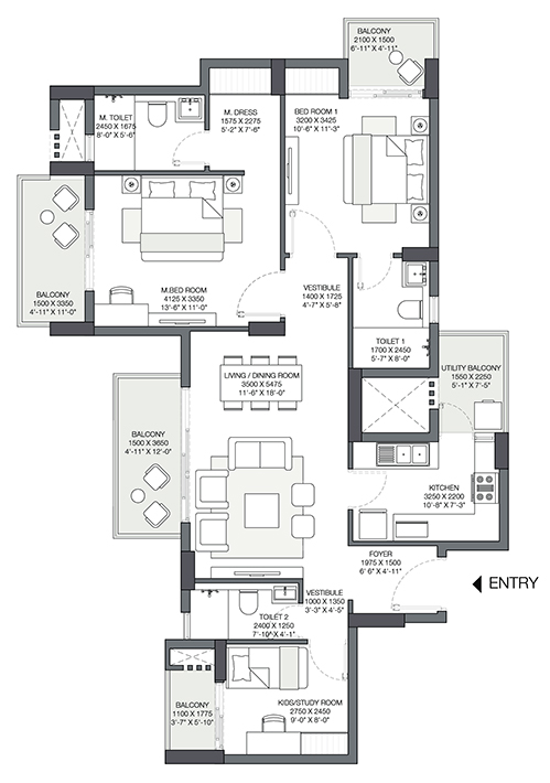 3BHK 1098 Sq.Ft