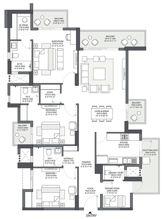 3BHK 1645 Sq.Ft