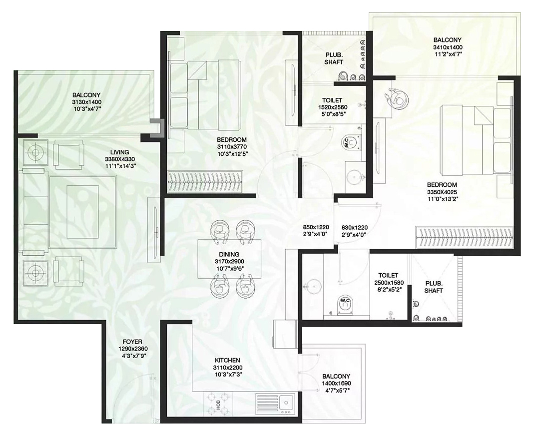 2BHK 894 Sq.Ft